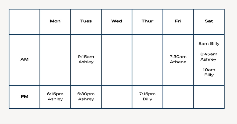 True Active clinical exercise class timetable